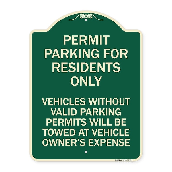 Permit Parking for Residents Vehicles w/o Valid Parking Permits Towe Alum, 24" x 18", G-1824-23329